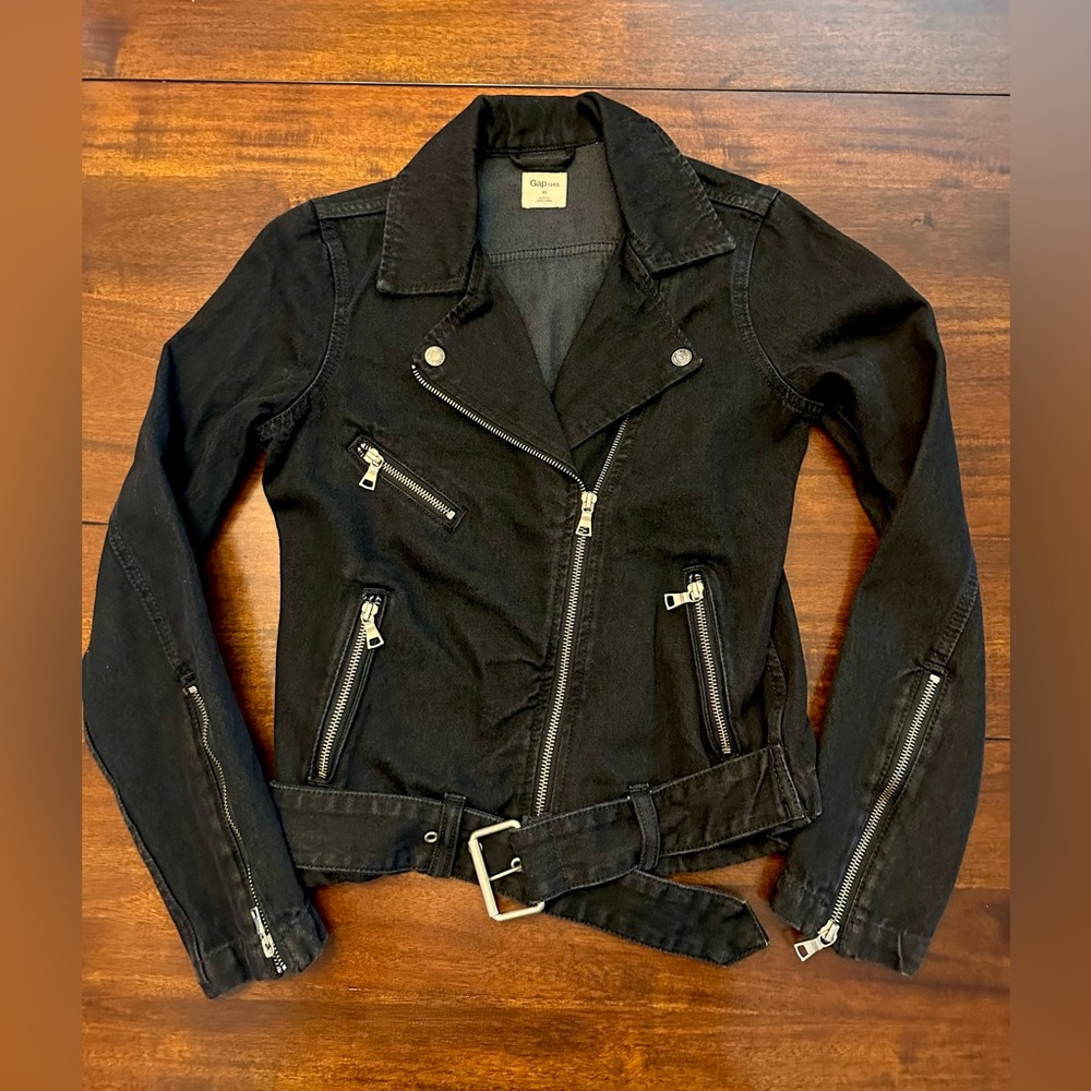 GAP BLACK DENIM MOTO JACKET